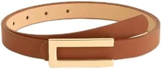 Women’s Slim Leather Belt with Gold Rectangular Buckle Adjustable Waist Design for Dresses Jeans Skirts Outfits