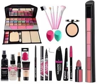 Complete Makeup Kit Set with Eyeshadow Palette, Mascara, Eyeliner, Lipstick, Brushes, Blenders, Compact Powder, All-in-One Cosmetics Collection