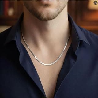 Antitarnishi 22 Inch Men’s Stainless Steel Chain Necklace 3mm Non Tarnish Waterproof Hypoallergenic Silver Chain for Men & Boys Durable Everyday Fashion Jewelry Gift (lat Herringbone Chain)