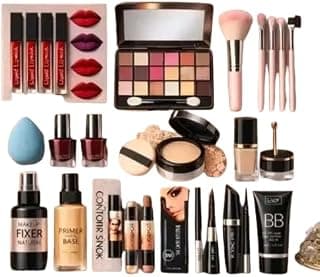 24-Piece Professional Makeup Kit for Women | All-in-One Beauty Combo with Eyeshadow Palette, Lipsticks, Foundation, Primer, BB Cream, Compact Powder, Concealer, Mascara, Eyeliner, Brushes & Blender