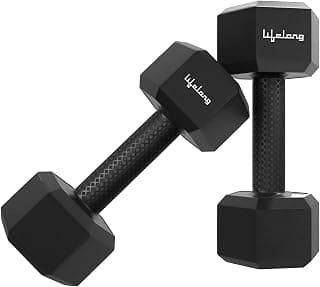 Lifelong PVC Hex Fixed Dumbbells Pack of 2 (2kg*2) Black Color for Home Gym Equipment Fitness Barbell|Gym Exercise|Home Workout, Gym Weights for Men & Women (6 Months Warranty)