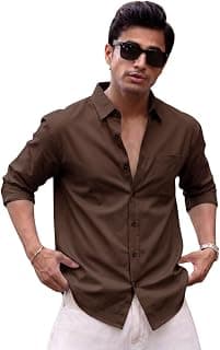 Men's Brown Solid Full Sleeve Casual Shirt with Chest Pocket