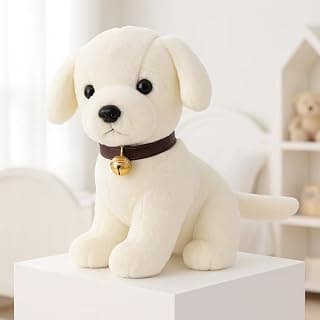 Storio Soft Plush White Puppy Stuffed Animal with Bell Collar| Kids Animal Home Decor for Boys & Girls Soft Dog Plush Toy - 25cm