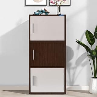 Nilkamal Sear 3 Tier Engineered Wood Free Standing Book Shelf Cabinet with Close Shelf | 3 Year Warranty | Legno Oak/Frosty White