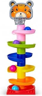 Amazon Brand - Jam & Honey Rolling & Swirling Ramp Drop Toy for Kids 3+ Years, 5-Layer Ball Drop Track with 4 Balls, Early Learning Activity Toy, BIS Certified Safe