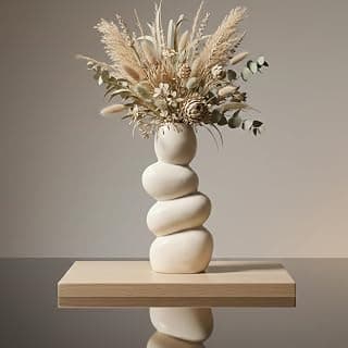 Ceramic Stone Vase for Home Decor Ceramic Vase for Pampas Grass, Abstract Bubble Stacked Pebble Design, Minimalist Ceramic Vases for Flowers (White Pebble)