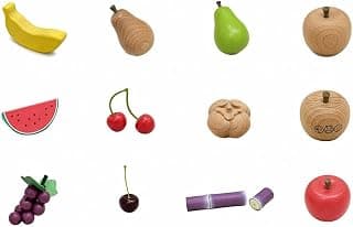 Wooden Fruit and Produce Toy Assortment Educational Pretend Cooking Food Toy with Carved Details Realistic Wooden Pretend Toy Groceries Set Fruit Wo Basket