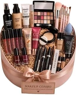 All-in-One Complete Makeup Combo Gift Set | Makeup Essentials Kit with Eyeshadow Palette, Lipsticks, Lip Liners, Foundation, BB Cream, Makeup Brushes, Beauty Sponge & More |