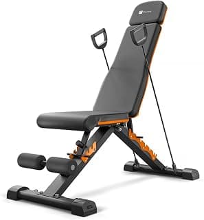 Flexnest Commercial Grade Adjustable And Foldable Gym Bench Incline,Decline & Flat 250 Kg Capacity Fitness Gym Bench with Resistance Ropes For Home Workout,Premium Leather Adjustable Multi-Purpose Mac