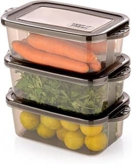 Plastic Food Storage Containers with Airtight Lids, Stackable Kitchen Storage Boxes, Refrigerator Organizer Containers for Fruits, Vegetables, Cereal, Snacks & Leftovers, Pack Of 6