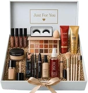 18-in-1 Makeup Kit for Women & Girls | Complete Cosmetic Gift Set with Eyeshadow Palette, Lipsticks, BB Cream, Foundation, Face Powder, Primer, Concealer, Eyelashes, Makeup Brushes & Fixer Spray