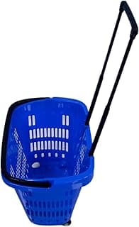 A K INNOVATIVE Shopping Plastic Trolley Basket | Portable Grocery Shopping Basket | Multipurpose Supermarket Trolley With Handle | Picnic And Utility Basket | Blue Color | 31 LTR | Pack of 1