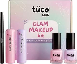 Tuco Kids Makeup Kit for Girls, Real Safe Set, Birthday Gift, Ages 6-12 | Lipstick, Nail Paint, Lip Balm & Eye Shadow Included. Organic, Non-Toxic Formulas. Cruelty-Free. Gift-Ready Kids Makeup Box.