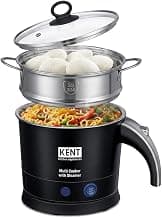 KENT Electric Multicooker/Kettle with Steamer 1.2L 800W | Boiling of Water, Tea,Eggs, Instant Noodle Maker, Steaming idlis, Momos & Vegetables | Inner Stainless Steel & Cool Touch Outer Body | Black