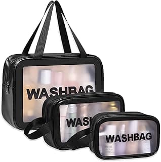KUKLAR Wash Bag Pouch for Travel Kit Toiletry Bag Nylon Cosmetic Bag Make Up Box for Brushes, Accessories with Handle, Large Capacity Translucent Waterproof Travel Storage OrganizerSet of 3 (Black)