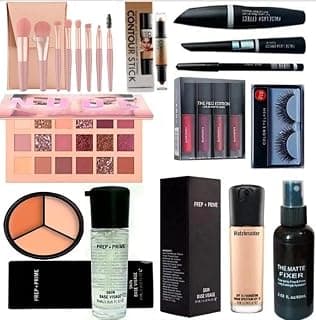 All in One Makeup Kit Set for Women & Girls Full Face Beauty Combo with Eyeshadow Palette Foundation Primer Concealer Lipsticks Mascara Eyelashes Makeup Brushes & Fixer Spray