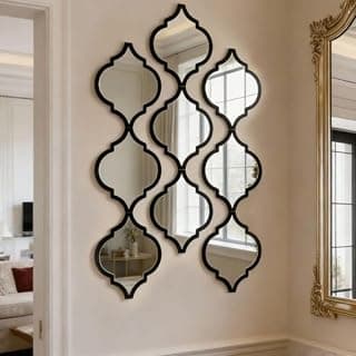 Set of 9 Quatrefoil Wall Mirrors – Decorative Moroccan Lattice Accent Mirrors – Interlocking Geometric Wall Art for Living Room, Entryway, and Bedroom Decor (Black)