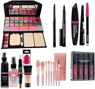 All-in-One Makeup Kit | Lipstick Combo Set | for Women, Matte Liquid Lipstick Kit, Long Lasting Smudge Proof Waterproof Lip Colors Pack, Full Face Makeup Kit with Eyeshadow Palette, Foundation, Brushe