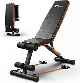 Flexnest Commercial Grade Adjustable And Foldable Gym Bench Incline,Decline & Flat 250 Kg Capacity Fitness Gym Bench with Resistance Ropes For Home Workout,Premium Leather Adjustable Multi-Purpose Mac