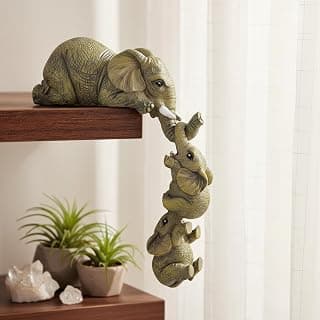 Spiaty Resin Elephant Figurine Decor for Shelf Edge – Hanging Elephant Family Statue, Resin Animal Sculpture, Cute Home Decor Accent, Desk & Living Room Decoration Gift, 10x5 CM, 130g