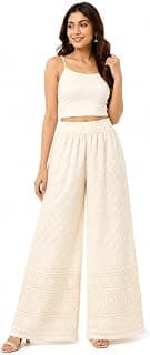 Women's Premium Chicken Palazzo Pants | Wide Leg Flared Fit | Elastic Waist | Full Length Ethnic Bottom Wear | Free Size
