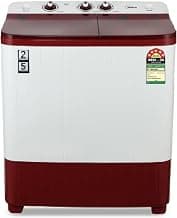 Midea 6.5kg Semi Automatic Top Load Washing Machine, Dual Wave Pulsator, Heavy Duty Motor, 1350 RPM High-Speed Spin, Collar Scrubber, Top Load Washer (MWMSA065PDX (MW), Maroon-White)