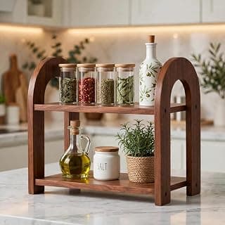 SBF Furniture 2-Tier Wooden Bookshelf Organizer for Desk, Tabletop Book Rack with Storage Shelves, Desktop Bookcase for Books, Study Room, Home & Office Organizer (Brown)