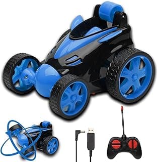 Gooyo DB2069 360° Rotating & Rolling Stunt Car Toy with Demo Functions | Spin, Stunt, Flip Functions | Remote Control Stunt Car Toy for Kids | Blue | in-Built Battery | Gift Box Packaging