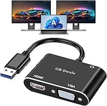 USB3.0 to HDMI VGA Adapter, USB 3.0 to HDTV/VGA Converter, 1080P HDTV and 15 Pin Sync Output Support Windows 10/8/7 Only. (USB to VGA HDMI) (Black)