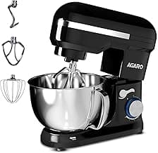 AGARO Royal Stand Mixer 1000W, 100% copper winding, 5L SS Bowl, 8 Speed + Pulse Function, Includes Whisking Cone, Mixing Beater & Dough Hook, Splash Guard, 2 Years Warranty, Black