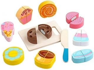 Bright Colors Pretend Food Cutting Set Smooth Edges Wooden Food Slicing Toy Printed Details Wooden Cutting Toy Fine Motor Skills for Children, Dessert