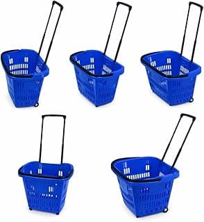 A K INNOVATIVE Shopping Plastic Trolley Basket | Portable Grocery Shopping Basket | Multipurpose Supermarket Trolley With Handle | Picnic And Utility Basket | Blue Color | 31 LTR | Pack of 5