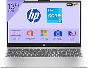 HP 15 Smartchoice, 13th Gen Intel Core i3-1315U (12GB DDR4, 512GB SSD) FHD, Anti-Glare, Micro-Edge, 15.6''/39.6cm, Win11, M365(1yr)*Office24, Silver, 1.59kg, fd0573TU, FHD Camera w/Shutter Laptop