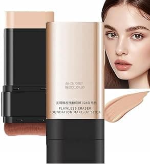 2 in 1 Korean Luxury Anti-Wrinkle Foundation Stick,Long-Lasting Double Head Foundation Make Up Stick with Brush,Waterproof Concealer & Cream Base Makeup for All Skin Types (Natural, 1 PCS)