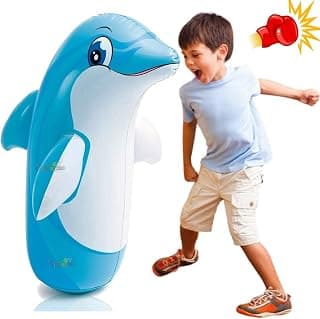 Toy Imagine™ Dolphin Hit Me Toy 3-D Inflatable Animal Toy | Water Base and Air Base for Toddlers | PVC Punching Bag for Kids | Activity Toy for Kids Age 3 +.