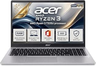 Acer 15 Smartchoice, AMD Ryzen 3-7320U, 15.6" Full HD Display, | 8GB DDR5 RAM 5500 Mhz, 256GB SSD New Gen, Windows 11Home, Ms office 21, Antivrus, 1.59KG, Professional Thin and Light Laptop