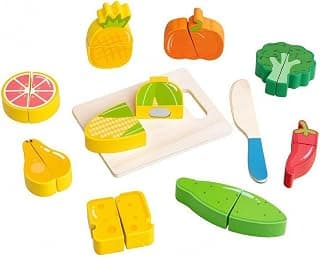 Bright Colors Pretend Food Cutting Set Smooth Edges Wooden Food Slicing Toy Printed Details Wooden Cutting Toy Fine Motor Skills for Children, Salad