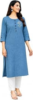 Women’s Embellished Khadi Cotton Kurti | Ethnic Straight Kurta Top | Breathable Casual Regular Fit