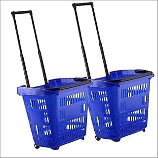 A K INNOVATIVE Shopping Plastic Trolley Basket | Portable Grocery Shopping Basket | Multipurpose Supermarket Trolley With Handle | Picnic And Utility Basket | Blue Color | 31 LTR | Pack of 2