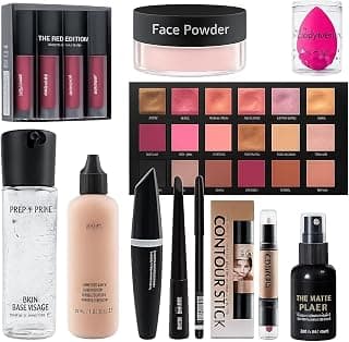 Professional Makeup Kit Combo for Women & Girls with Foundation, Face Powder, Eyeshadow Palette, Lipstick, Mascara, Contour Stick, Primer, Makeup Fixer & Beauty Blender | Complete Cosmetic Set for Bri