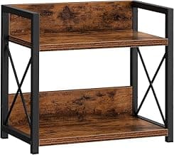Shoper cart kitchen organizer rack, 2-Tier Spice Rack Organiser, Rustic Brown and Black, 30cm x 15.7cm x 26.4cm, Kitchen Counter Storage Shelf with Metal Frame
