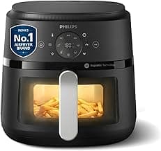 PHILIPS Air Fryer NA231/00 with touch panel, uses up to 90% less fat, 1700W, 6.2 Liter, with Rapid Air Technology (Black),Cooking window, Extra Large