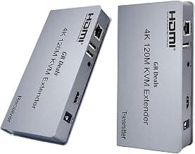 4K 120M HDMI KVM Extender Over RJ45 Ethernet Cat5e 6 Cable Transmit HDMI Audio Video Extender Support USB Mouse Keyboard. (Grey). (120M KVM HDTV).