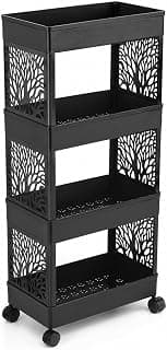 Multipurpose 4 Layer Storage Trolley with Wheel, Plastic Organizer Rack for Kitchen, Bathroom, Home & Office