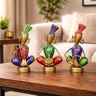 CraftVatika Home Decoration Items for Living Room, Rajasthani Decorative Musician Showpiece Items, Aesthetic Home Decor, Anniversary Birthday Wedding Return Housewarming Gifts for Woman Man, Set of 3