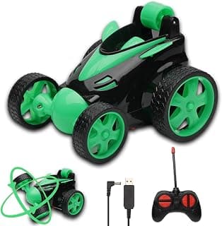 Gooyo DB2069 360° Rotating & Rolling Stunt Car Toy with Demo Functions | Spin, Stunt, Flip Functions | Remote Control Stunt Car Toy for Kids | Green | in-Built Battery | Gift Box Packaging