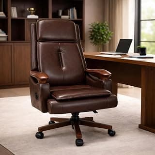 Lakdi The Furniture High-Back Luxury Wooden Director Chair with Premium Leather Upholstery, Ergonomic Design, Executive Comfort 150° Reclining Seat 5-Year Warranty & Free Assembly- 111011352_PL