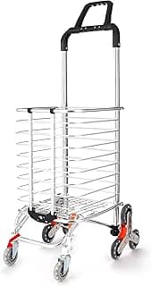 Folding 8 Wheel Stair Climbing Trolley Cart, Heavy Duty Aluminum Hand Truck with Stainless Steel Frame, Tri-Wheel Design Utility Cart for Travel, Office, Warehouse & Home Use