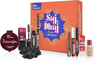 Blue Heaven Saj Dhaj Festive Makeup Kit for Women | Full Face Makeup Kit Combo Set | Natural Medium Tone | Pack of 10 | Long Lasting Beauty Makeup Gift Set for Girls | 19g + 26.3ml