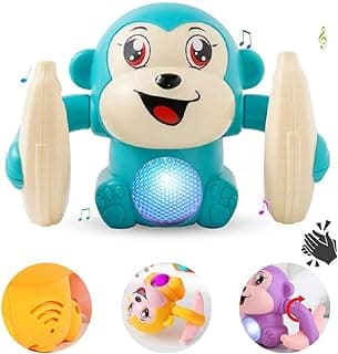 Wembley Dancing Monkey Musical Toy for Kids Baby Spinning Rolling Doll Tumble Toy with Voice Control Musical Light and Sound Effects with Sensor - ISI Mark - Multicolor